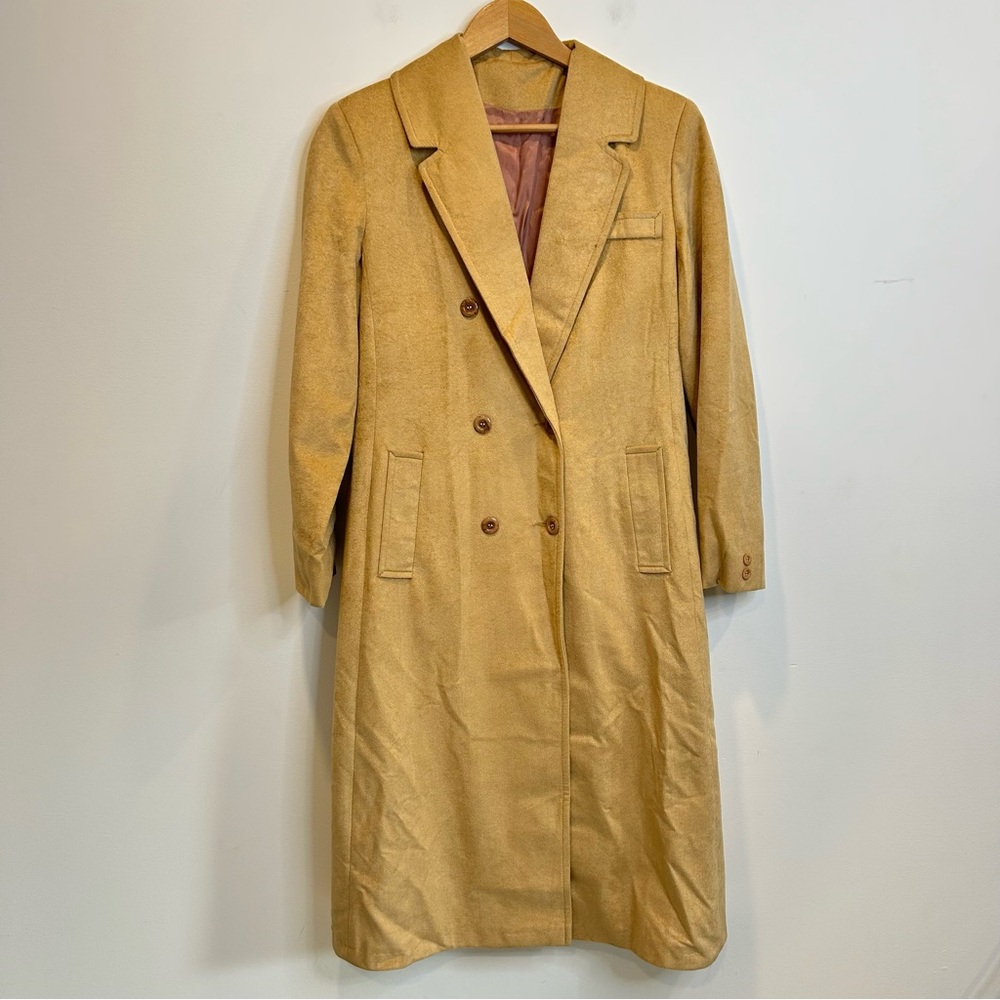 Vintage Faux Suede Double Breasted Trench Coat Camel Tan